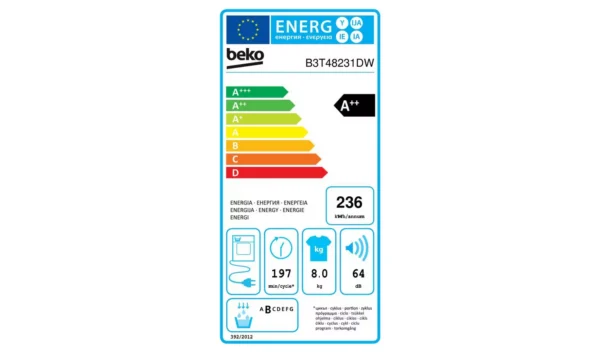 Beko B3T48231DW 8KG Heat Pump Tumble Dryer - White - Image 2