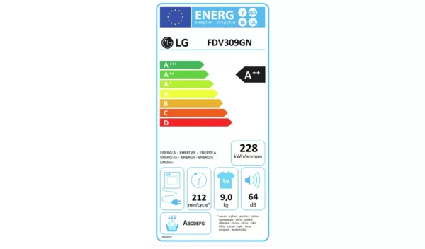 LG FDV309GN 9KG Heat Pump Tumble Dryer - Grey - Image 2