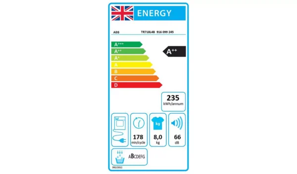 AEG TR718L4B 8KG Heat Pump Tumble Dryer - White - Image 4