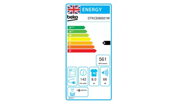 Beko DTKCE80021W 8KG Condenser Tumble Dryer - White - Image 4