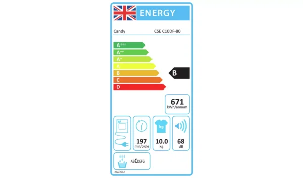 Candy CSE C10DF-80 10KG Condenser Tumble Dryer - White - Image 4