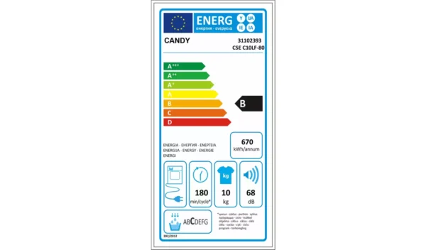 Candy CSE C10LF-80 10KG Condenser Tumble Dryer - White - Image 4