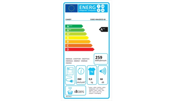 Candy CSOE H9A2DCE-80 9KG Heat Pump Tumble Dryer - White - Image 4