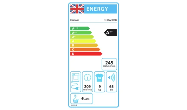 Hisense 3 Series DHQA902U 9KG Heat Pump Tumble Dryer - White - Image 4