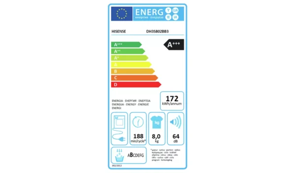 Hisense DH3S802BB3 8KG Heat Pump Tumble Dryer - Black - Image 4