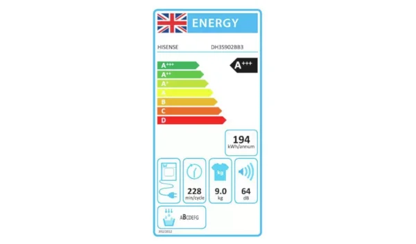 Hisense DH3S902BB3 9KG Heat Pump Tumble Dryer - Black - Image 4