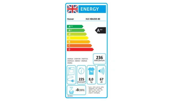 Hoover HLE H8A2DE 80 8KG Heat Pump Tumble Dryer - White - Image 4
