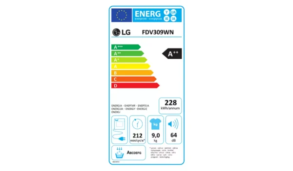 LG FDV309WN 9KG Heat Pump Tumble Dryer - White - Image 4
