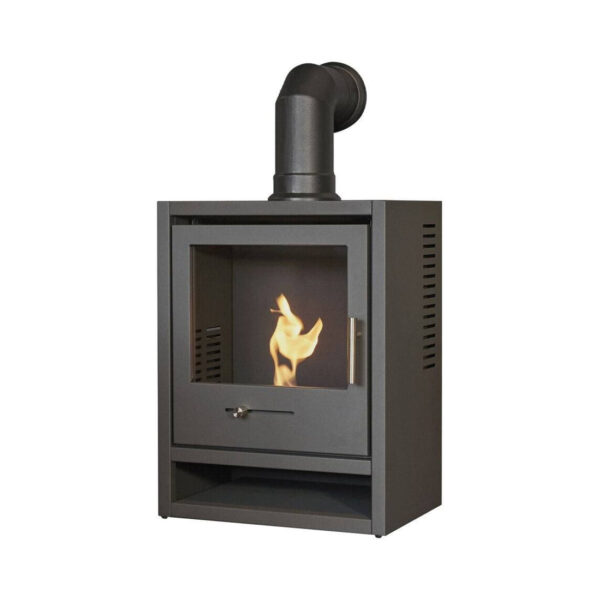 OKO S1 Bio Ethanol Stove in Charcoal Grey with Angled Stove Pipe - Image 2