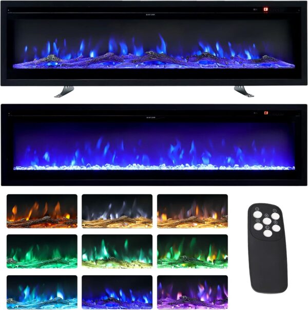 Wall Mounted Freestanding Electric Fireplace - Black / 102cm - Image 4