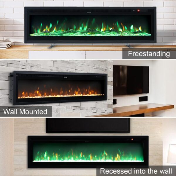 Wall Mounted Freestanding Electric Fireplace - Black / 102cm - Image 3