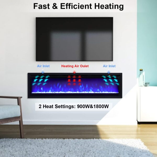 Wall Mounted Freestanding Electric Fireplace - Black / 102cm - Image 2