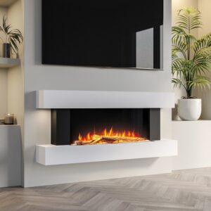 White Wall Mounted Electric Fireplace Suite with LED Lights - Amberglo