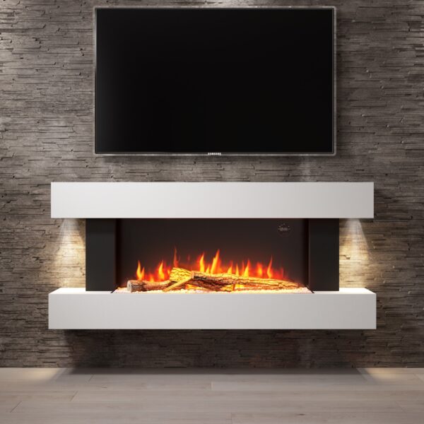 White Wall Mounted Electric Fireplace Suite with LED Lights - Amberglo - Image 3